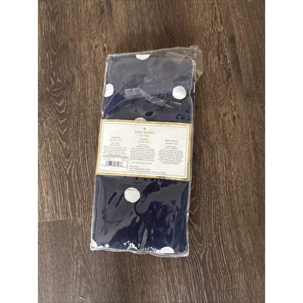 Kate Spade Dining Napkins Navy Blue White Polka Dots Set Of 4 20x 20 Cotton NEW